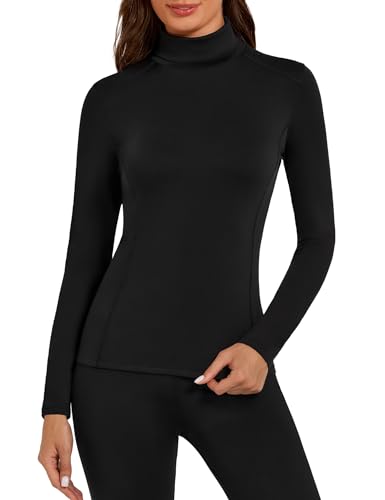 Harlamvar Langarm Thermo Oberteile Damen Innenfleece Thermooberteil Warm Rollkragen Thermounterwäsche Schwarz von Harlamvar