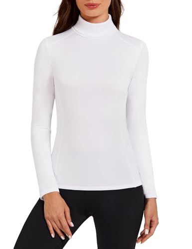 Harlamvar Pullover Unterhemd Damen Warm Fleece Rollkragenshirt Thermo Langarmshirt Weiß von Harlamvar