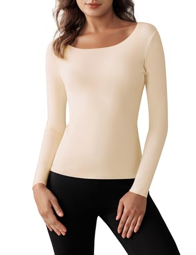 Harlamvar Warme Winter Unterhemd Damen Pullover Thermo Oberteil Rundhalsausschnitt Langarm Thermooberteile Beige von Harlamvar