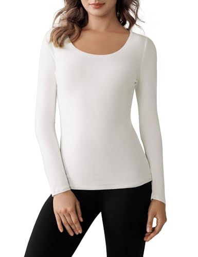 Harlamvar Warme Winter Unterhemd Damen Pullover Thermo Oberteil Rundhalsausschnitt Langarm Thermooberteile Weiß von Harlamvar