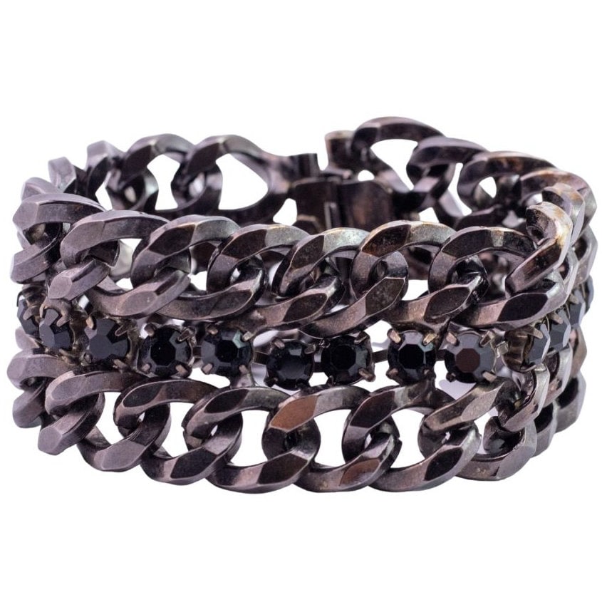 Signiertes David Mandel Armband Aus Oxidiertem Metall & Jet-Kristall Signiertes David Mandel Armband Aus Oxidiertem Metall & Jet-Kristall von HarlequinMarketHQM
