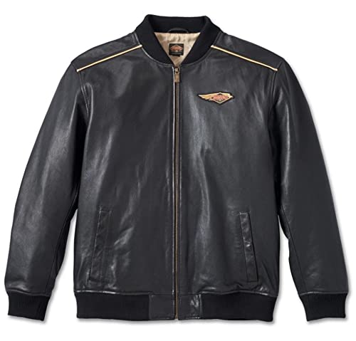 Harley-Davidson Herren Blouson Lederjacke 120th Anniversary Schwarz Biker Motorradjacke aus Leder Männer Vintage Leather, 2XL von Harley-Davidson