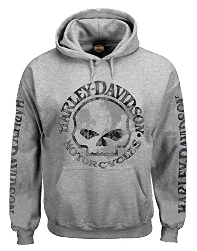 Harley-Davidson Men's Hooded Sweatshirt, Willie G Skull, Gray Hoodie 30296654 von Harley-Davidson