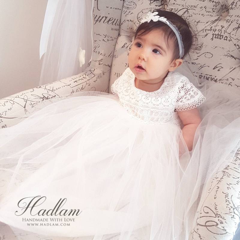 Harriet Baby Mädchen Spitze Baumwolle Erbstück Elfenbein Couture Taufe Kleid Blumenmädchen Rüschen Ärmel Tüll Flauschig Voller Poufy Rock von HarlowBabyau
