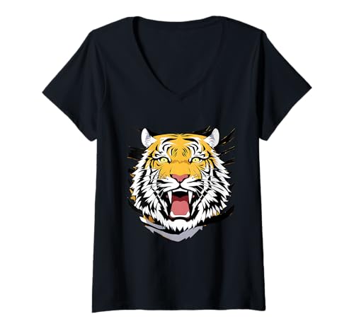 Damen Tiger Spirit Strength | Grimmiger Schutz Spirituelles Design T-Shirt mit V-Ausschnitt Damen Tiger Spirit Strength | Grimmiger Schutz Spirituelles Design T-Shirt mit V-Ausschnitt von Harmonic Nexus Spiritual