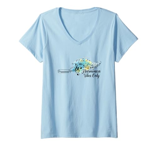 Damen Mundharmonika Vibes Only Music Festival Blues Art T-Shirt mit V-Ausschnitt Damen Mundharmonika Vibes Only Music Festival Blues Art T-Shirt mit V-Ausschnitt von Harmonica Blues Folk Musician Festival Design