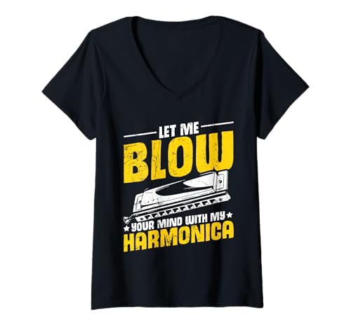 Damen Mundharmonika für Erwachsene Musiker Mundharmonika Set Mundharmonika Player T-Shirt mit V-Ausschnitt Damen Mundharmonika für Erwachsene Musiker Mundharmonika Set Mundharmonika Player T-Shirt mit V-Ausschnitt von Harmonica Neck Holder Mouth Organ Player
