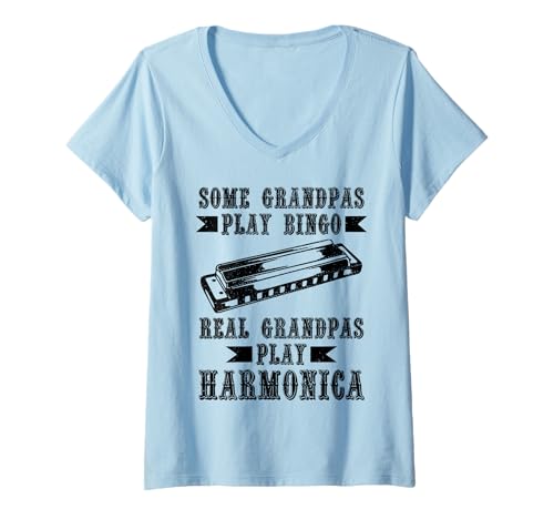 Damen Mundharmonika-Spieler Lustig Vintage Blues Musik Harmoniker T-Shirt mit V-Ausschnitt Damen Mundharmonika-Spieler Lustig Vintage Blues Musik Harmoniker T-Shirt mit V-Ausschnitt von Harmonica Player Apparel & Gifts