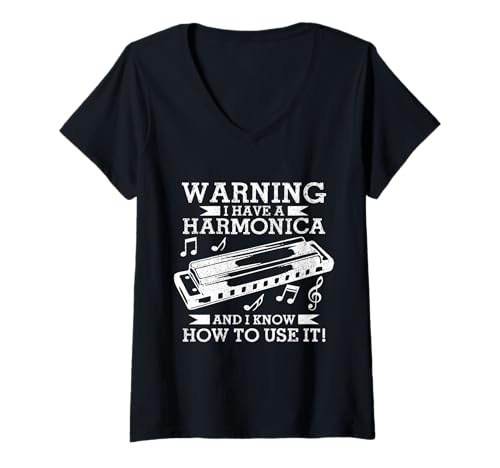 Damen Mundharmonika-Spieler Lustig Vintage Blues Musik Harmoniker T-Shirt mit V-Ausschnitt Damen Mundharmonika-Spieler Lustig Vintage Blues Musik Harmoniker T-Shirt mit V-Ausschnitt von Harmonica Player Apparel & Gifts