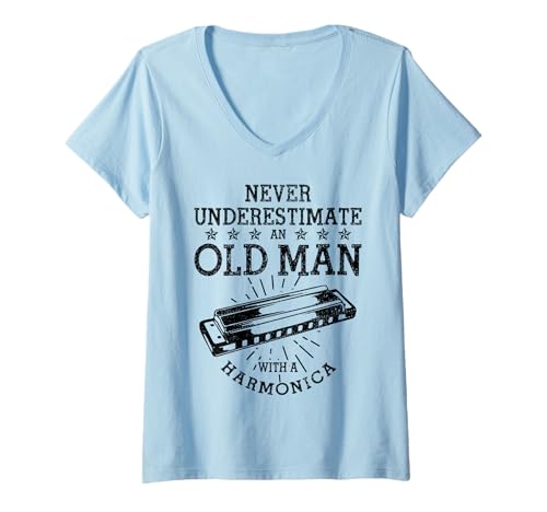 Damen Unterschätzen Sie nie einen Alten Mann mit einem Mundharmonika-Mundharmoniker T-Shirt mit V-Ausschnitt Damen Unterschätzen Sie nie einen Alten Mann mit einem Mundharmonika-Mundharmoniker T-Shirt mit V-Ausschnitt von Harmonica Player Apparel & Gifts