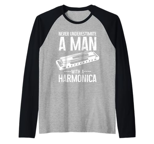 Herren Unterschätzen Sie nie einen Mann mit einem Mundharmonika-Mundharmoniker Raglan Herren Unterschätzen Sie nie einen Mann mit einem Mundharmonika-Mundharmoniker Raglan von Harmonica Player Apparel & Gifts