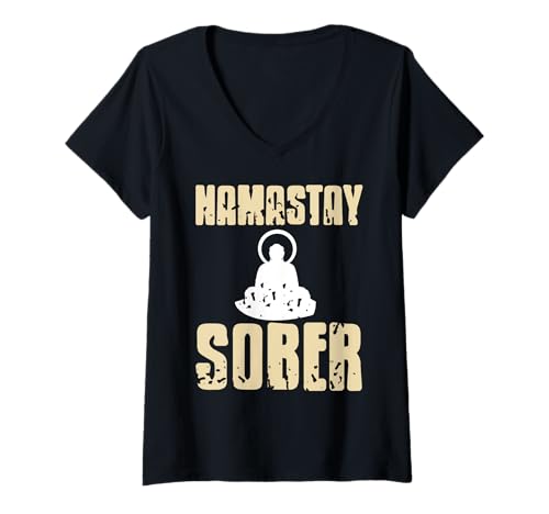 Damen Namastay Nüchtern Lustig Yoga Meditation Genesung T-Shirt mit V-Ausschnitt Damen Namastay Nüchtern Lustig Yoga Meditation Genesung T-Shirt mit V-Ausschnitt von Harmonie Achtsamkeit und Stärke