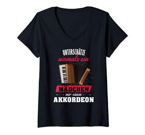 Damen Akkordeon Mädchen Unterschätze nie ein Mädchen mit Akkordeon T-Shirt mit V-Ausschnitt Damen Akkordeon Mädchen Unterschätze nie ein Mädchen mit Akkordeon T-Shirt mit V-Ausschnitt von Harmonika Akkordeon Geschenkideen