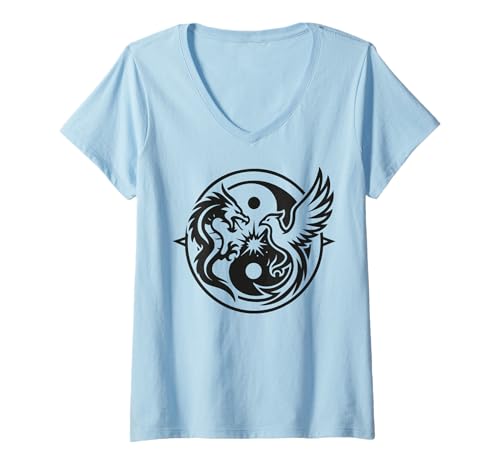 Damen Yin Yang Balance Symbol Minimalistisches Design T-Shirt mit V-Ausschnitt Damen Yin Yang Balance Symbol Minimalistisches Design T-Shirt mit V-Ausschnitt von Harmony Symbols