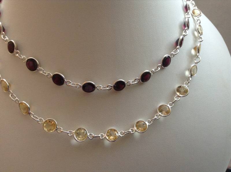 Bezel Set Granat Sterling Silber Halskette Januar Birthstone Geschenk von HarmonyKreations