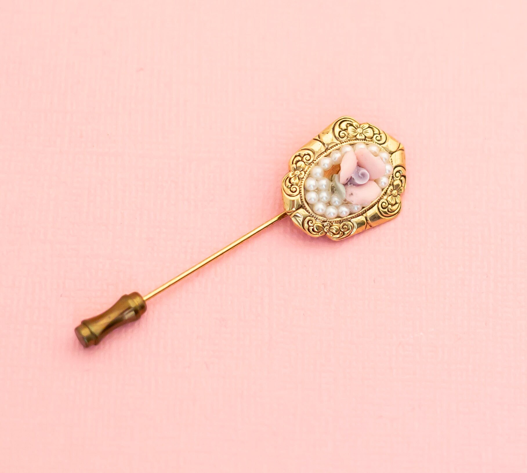 Vintage Perlenspiegel Stick Pin | H26 von HarmonyVintageStore