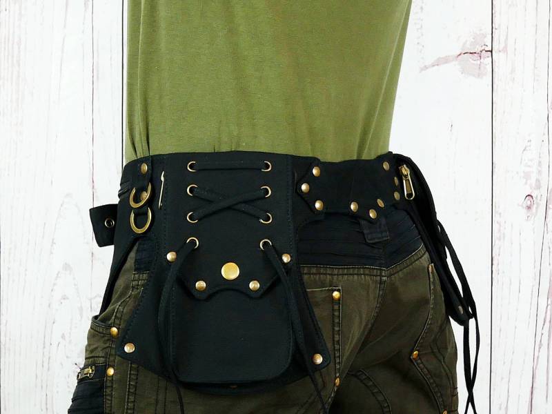 Gürteltasche ~ Hüfttasche Festival Und Reise Taschengürtel Schwarze Baumwolle Mit 5 Täschen Unisex Der Celticbelt von HarmonyWearDesigns