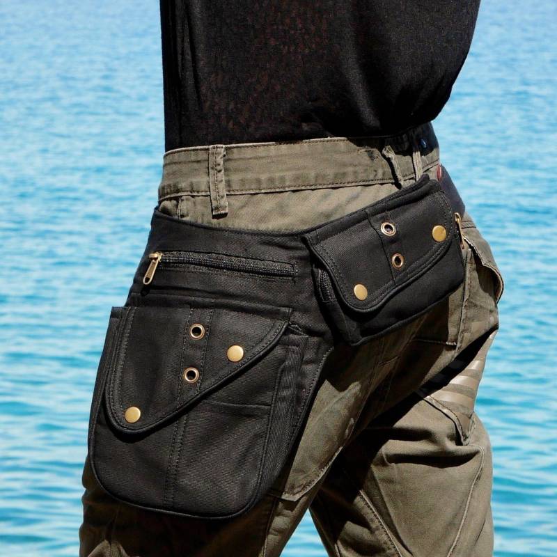 Gürteltasche ~ Hüfttasche Festival Und Reisegürtel Mit 7 Taschen Schwarze Baumwolle Der Nebulabelt von HarmonyWearDesigns