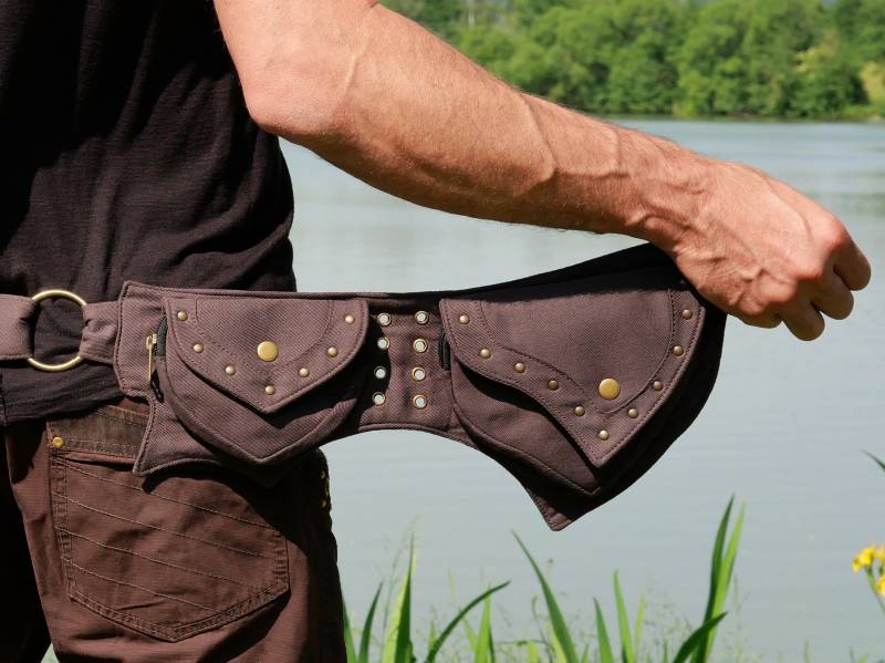 Gürteltasche ~ Hüfttasche Mit 4 Taschen Für Festival Und Reise Braune Baumwolle Der Venturous Gürtel von HarmonyWearDesigns