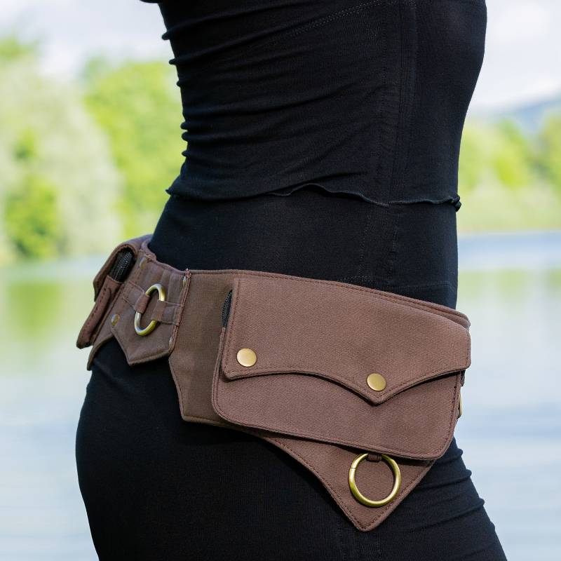 Gürteltasche ~ Hüfttasche Mit 5 Taschen Für Festivals Und Den Alltag Braune Baumwolle Unisex Der Ailetsbelt von HarmonyWearDesigns