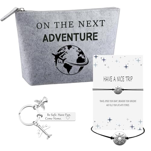 3 Stück Abschiedsgeschenk Kosmetiktasche Reise Geschenk Frauen Schutzengel mit Glücksbringer Schlüsselanhänger Reisende Kulturtasche für Dankeschön Mädchen Kollegen (Englisch) von HarnyLoom