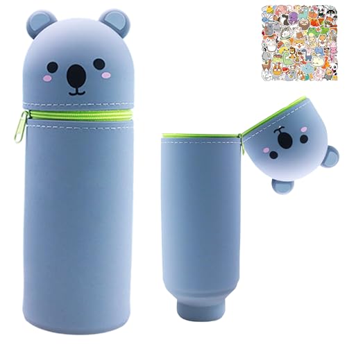 HarnyLoom 2 in 1 Silikon Federmäppchen fur Mädchen Jungen, Süßes Tier Mäppchen mit Reißverschluss Stifthalter Schulanfang Geschenke Schulbedarf (Grauer Koala) von HarnyLoom