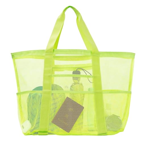 HarnyLoom Mesh Strandtasche XXL Familie Damen, Strandtasche mit Reißverschluss Groß Netztasche Badetasche Reisetasche Tote Beach Bag Urlaub Strand Zubehör Faltbar Sommer (Helles Grün) von HarnyLoom