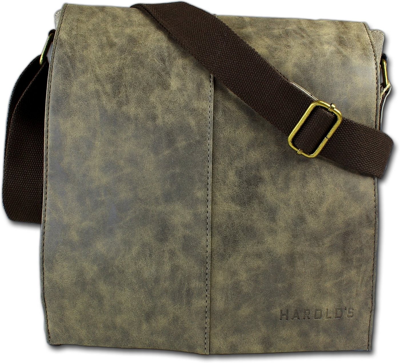 Harold's Messenger Bag Harolds Canvas Kunstleder Herren (Schultertasche, Schultertasche), Herren, Jugend Messenger Bag, Schultertasche braun, Größe ca. 28cm von Harold's