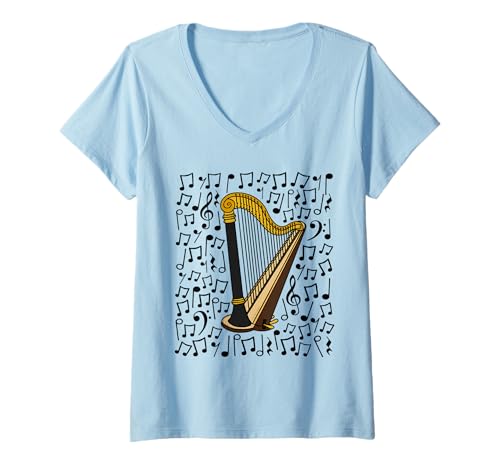 Damen Harfe, Musiknoten, Harfenist T-Shirt mit V-Ausschnitt Damen Harfe, Musiknoten, Harfenist T-Shirt mit V-Ausschnitt von Harp Teacher Music Notation Harpist By DoodleRob