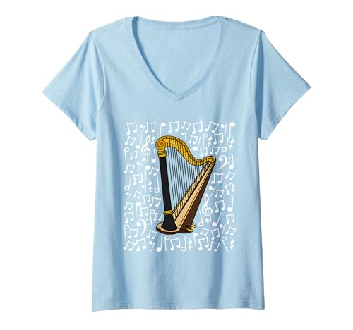 Damen Harfe Musiknoten Harfen Streichmusik Orchester T-Shirt mit V-Ausschnitt Damen Harfe Musiknoten Harfen Streichmusik Orchester T-Shirt mit V-Ausschnitt von Harp Teacher Music Score Harpist By DoodleRob