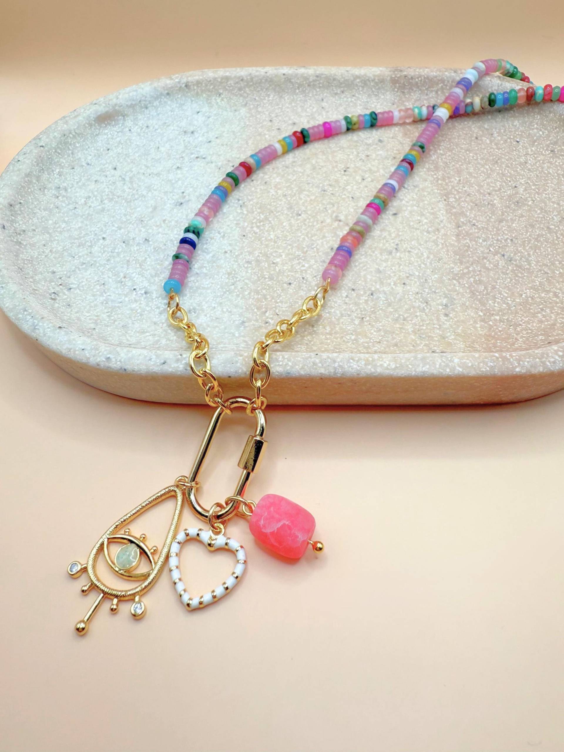 Charm-Kettenhalskette Mit Karabiner & Perlen von HarpAndJax