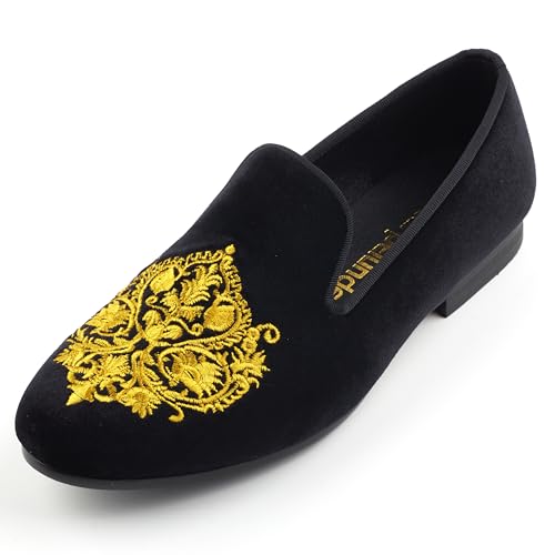 Harpelunde Herren-Smoking-Slipper, luxuriös, bestickt, Samt, Hochzeitsschuhe, Schwarz, 46 EU von Harpelunde