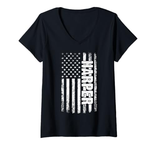 Damen Harper persönlicher Name American Flag Retro Frauen lustig T-Shirt mit V-Ausschnitt Damen Harper persönlicher Name American Flag Retro Frauen lustig T-Shirt mit V-Ausschnitt von Harper Specialized First Girl Woman Name Tee