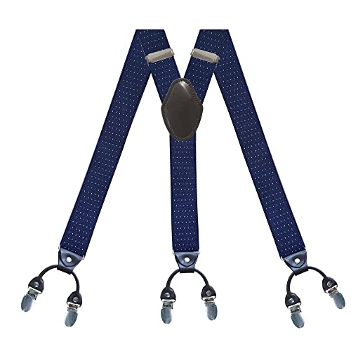 Verstellbare marineblaue gepunktete Herren-Hosenträger | Hosenträger breit dick 3,5 cm | mit Geschenkbox | 6 Clips City Smart Style Anzughemd, navy, Einheitsgröße von Harrington Marley