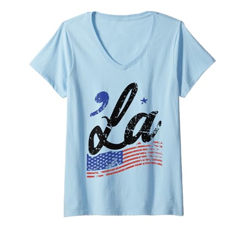 Damen Comma La Shirt Kamala USA Flagge Patriotisch T-Shirt mit V-Ausschnitt Damen Comma La Shirt Kamala USA Flagge Patriotisch T-Shirt mit V-Ausschnitt von Kamala Forever Apparel...