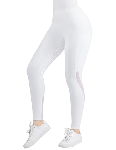 Damen Reithose Reithose mit Silikongriff und belüftetem Netzgewebe Active Riding Tights, Ovales Weiß, X-Klein von Harrison Howard