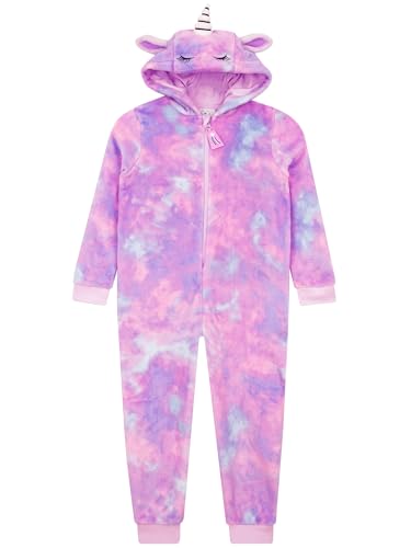 Harry Bear Einhorn Schlafanzug Mädchen | Fleece Overall Kinder | Onesie Kinder | Jumpsuit Schlafanzug Kinder Mädchen | Lila 146 von Harry Bear