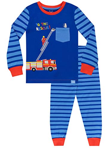 Harry Bear Jungen Schlafanzug Slim Fit Feuerwehrmann Blau 110 von Harry Bear