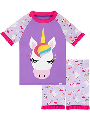 Harry Bear Mädchen Glitzer Einhorn Zweiteiliger Badeanzug Kinder Schwimmanzug Violett 110 von Harry Bear