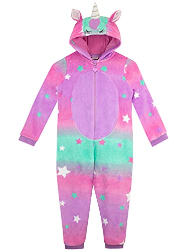 Harry Bear Einhorn Schlafanzug Mädchen | Fleece Overall Madchen | Onesie | Jumpsuit Schlafanzug Kinder | Mehrfarbig 122 von Harry Bear