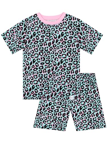 Harry Bear Pyjama Leopardenmuster | Schlafanzug Für Mädchen | Kurzer Schlafanzug Mädchen | Blau 116 von Harry Bear