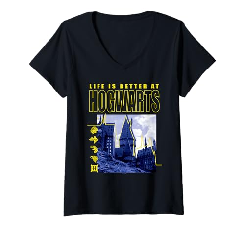 Damen Harry Potter Life is Better at Hogwarts T-Shirt mit V-Ausschnitt von Harry Potter