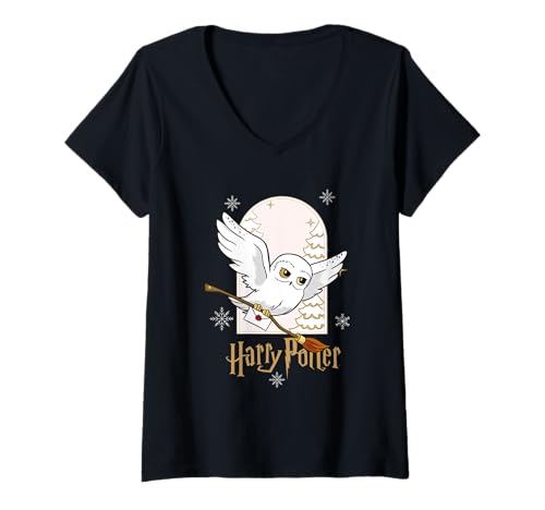 Damen Weihnachten Harry Potter Hedwig T-Shirt mit V-Ausschnitt von Harry Potter