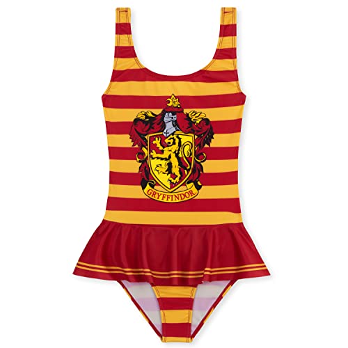 Harry Potter Badebekleidung Mädchen | Einteiliger Badeanzug Kinder Mädchen mit Rüschenrock | Kinder Badewäsche Alter von 7-14 (Rot Gryffindor, 7-8 Jahre) von Harry Potter