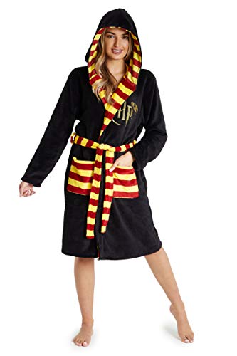 Harry Potter Bademantel Damen mit Kapuze, Kuschelig Morgenmantel Unisex, Hogwarts Geschenke für Herren, Damen und Jugendliche, Nachtwäsche aus Weichem Fleece (Schwarz, M) von Harry Potter