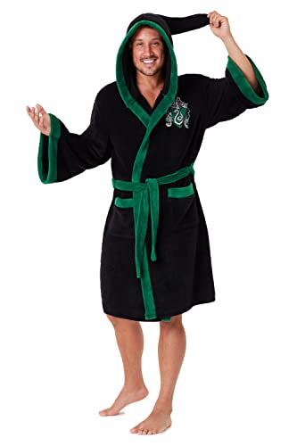 Harry Potter Bademantel Herren mit Kapuze, Slytherin Morgenmantel Herren aus Fleece (M, Schwarz) von Harry Potter