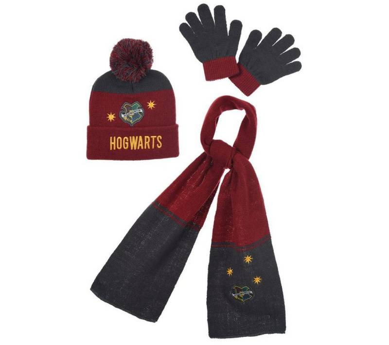 Harry Potter Bommelmütze Harry Potter Hogwarts Kinder Jugend 3tlg Winter Set (3-St) Mütze plus Schaal Handschuhe von Harry Potter