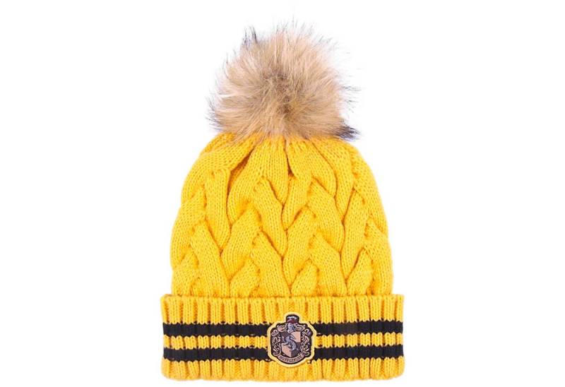 Cerdá Bommelmütze Harry Potter - Hufflepuff Strickmütze mit Zopfmuster & Kunstfell-Bommel 56 cm von Cerdá