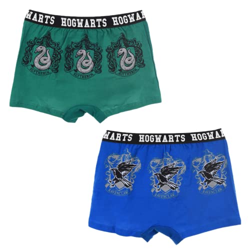 Harry Potter Boxers für Jungen, Weiche Elastische Baumwolle Slips, Boxershorts, Unterwäsche für Jungen und Jugendliche, 2er-Pack Unterhose Slytherin und Ravenclaw | Größe 8/10 Jahre - Grün von Harry Potter