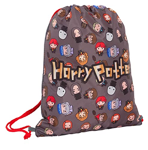 Harry Potter Chibi Turnbeutel mit Kordelzug für Kinder, Turnbeutel, Schwimmtasche, Schule, Kindergarten, Rucksack, Grau / Rot, Einheitsgröße, Beutel mit Kordelzug von Harry Potter